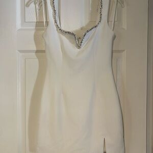 Hello Molly White Mini Dress with Silver Accents